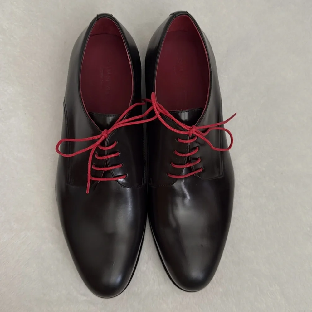 Sam Surin | Bespoke Black Leather Oxfords Red Laces Custom DF Monogram (9.5)